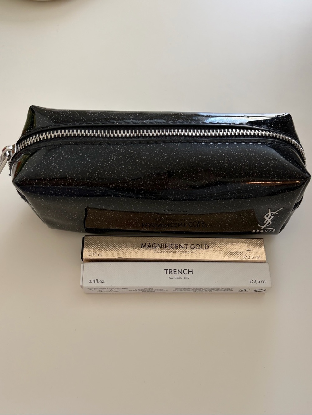 YSL Black Glitter Cosmetic Bag With Magnificent Gold & Trench